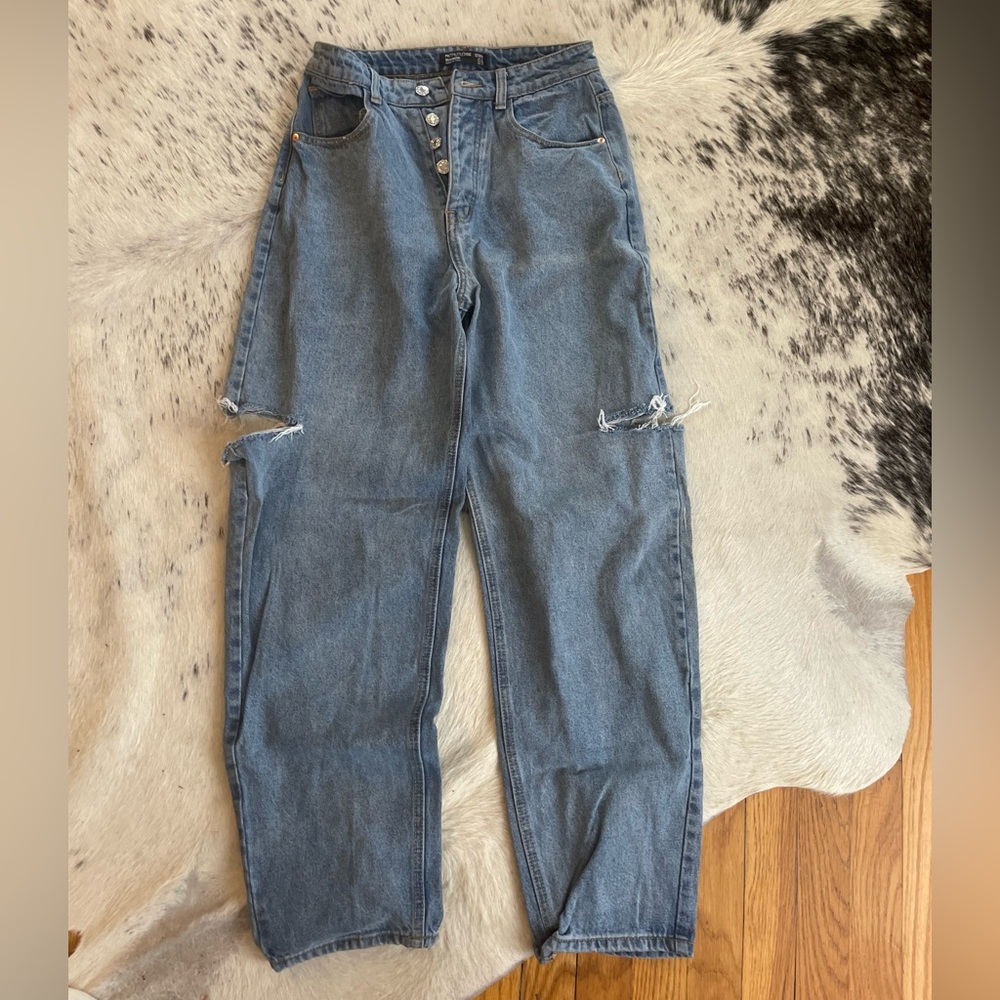 Pretty Little Thing Jeans Women Y2K Baggy Boyfriend Jeans Blue Size 4